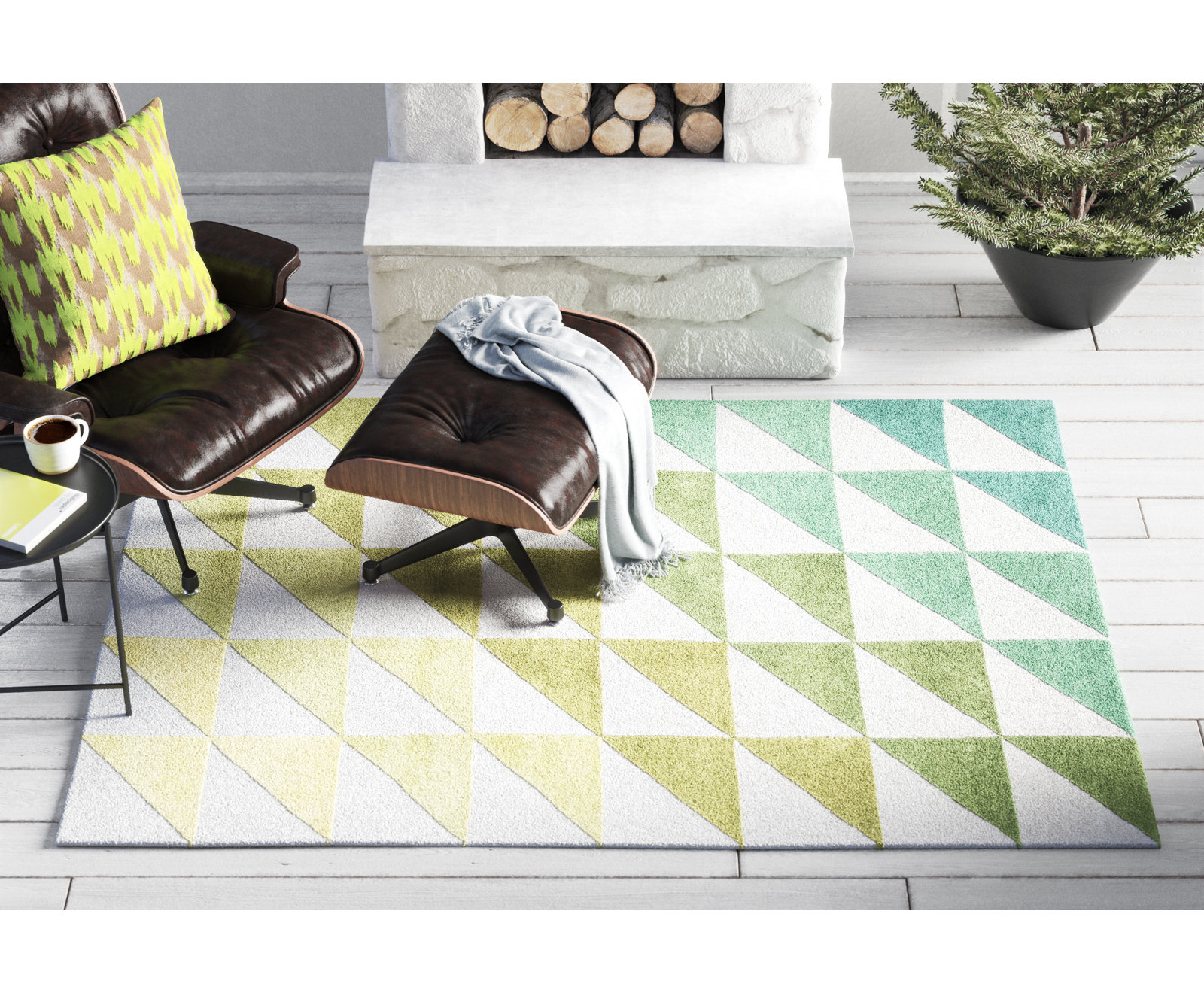 Glory Lime Green Hand-Tufted Geometric Wool Rug, Rectangle 5' x 8'