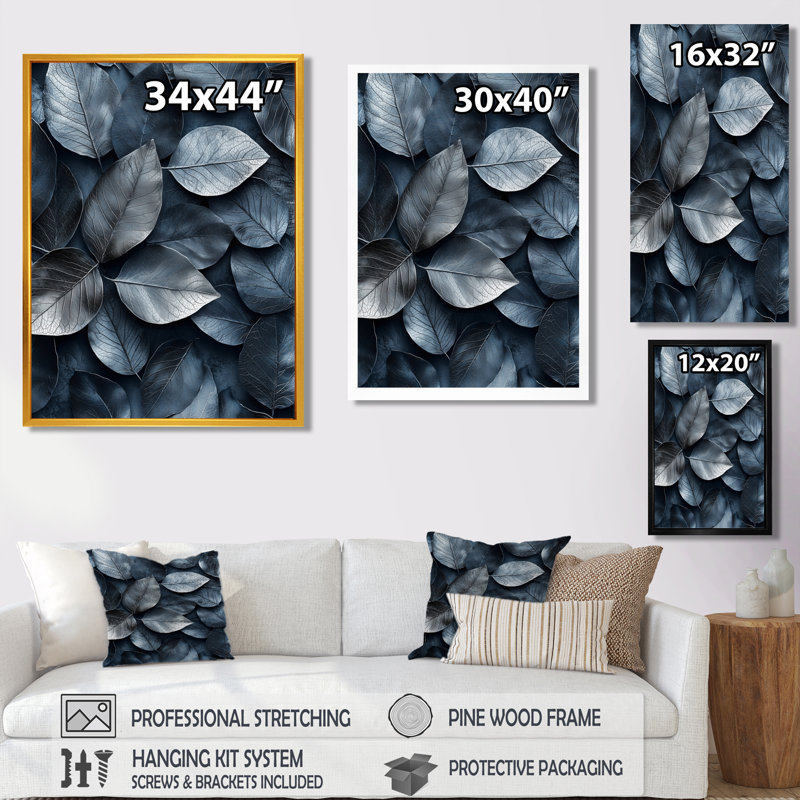 Étain, feuilles, art mural sur toile, H 44 po x l 34 po, Reproduction avec cadre flottant, Brun