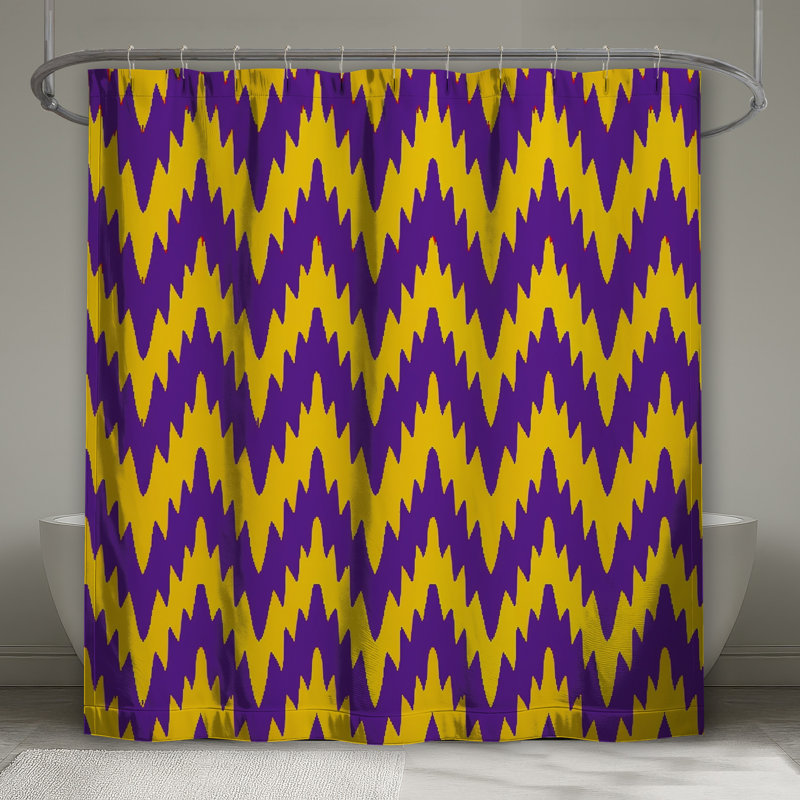 Rideaux de douche mauve à chevrons jaunes très longs, L 70 po x H 72 po