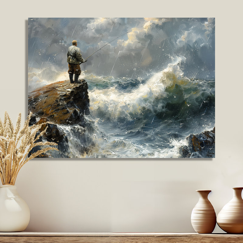 Cliffside Ocean Fishing - Chasse et pêche, art mural, Métal métal, H 24 po x l 32 po x P 1 po