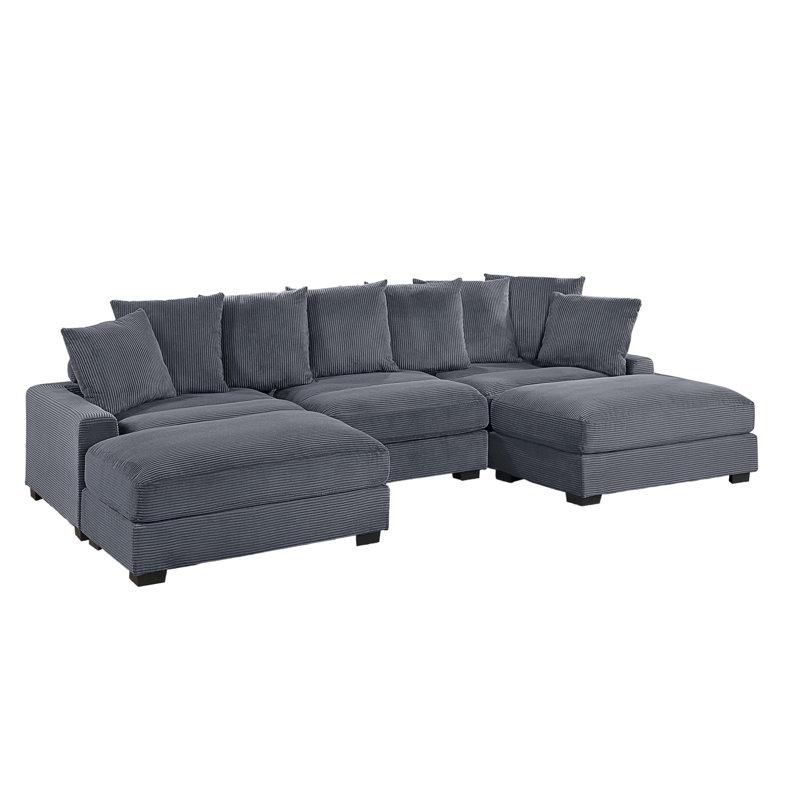 Mackenzie 91"W Light Gray Chenille Fabric Reversible Sleeper Sectional With Storage Chaise, Drop-Down Table, Cup Holders And Charging Ports