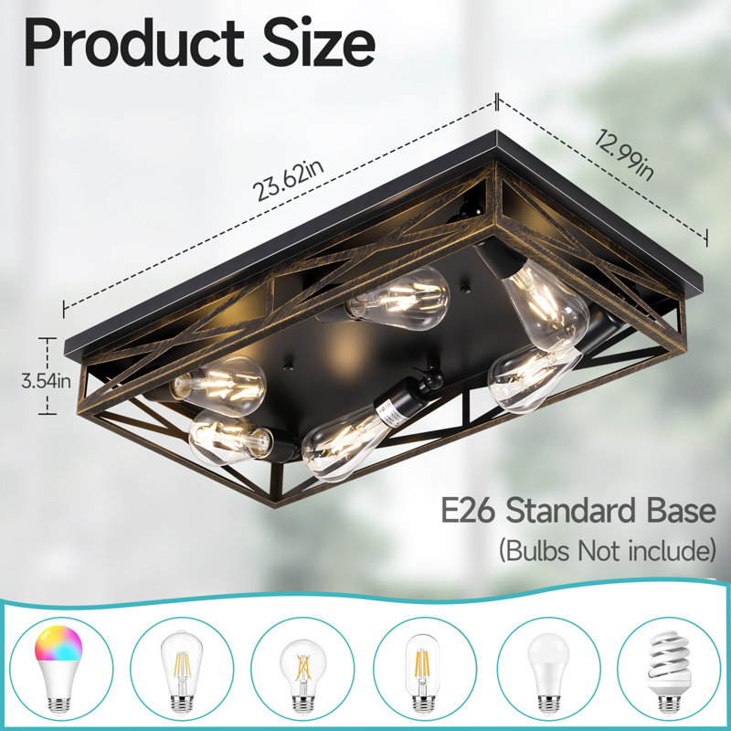 Farmhouse Rustic Ceiling Light For Kitchen, 6-Light Hallway Flush Mount Light Fixtures Ceiling Mount,23" Industrial Metal Cage Ceiling Light For Farmhouse,Kitchen,Hallway E26 Base
