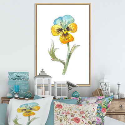 Violet d'été jaune et bleu - œuvre d'art traditionnelle sur toile