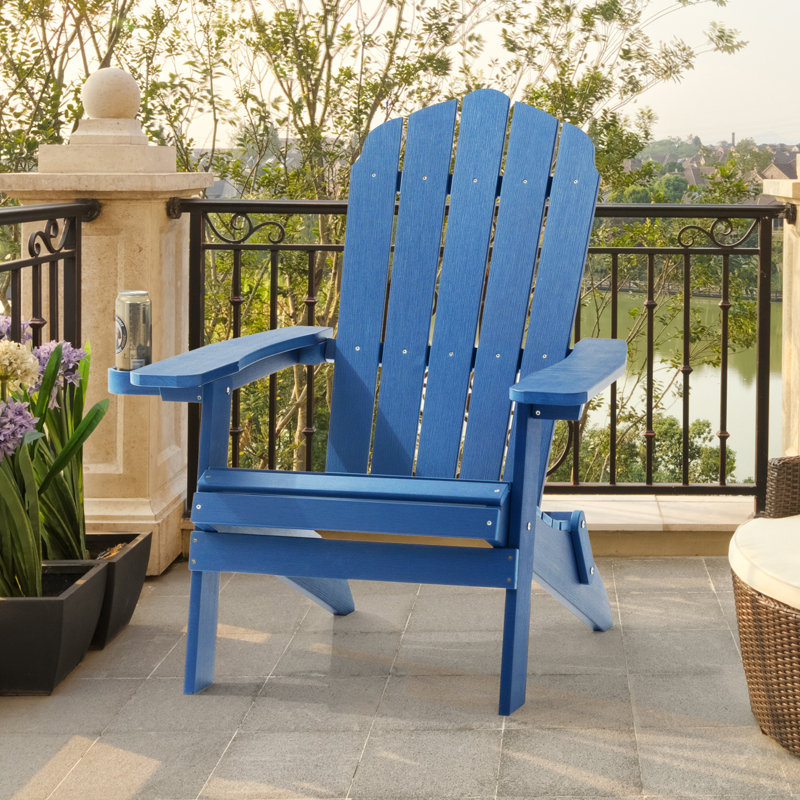 Bergenfield Plastic/Resin Folding Adirondack Chair Ergonomic Chair, Navy Blue