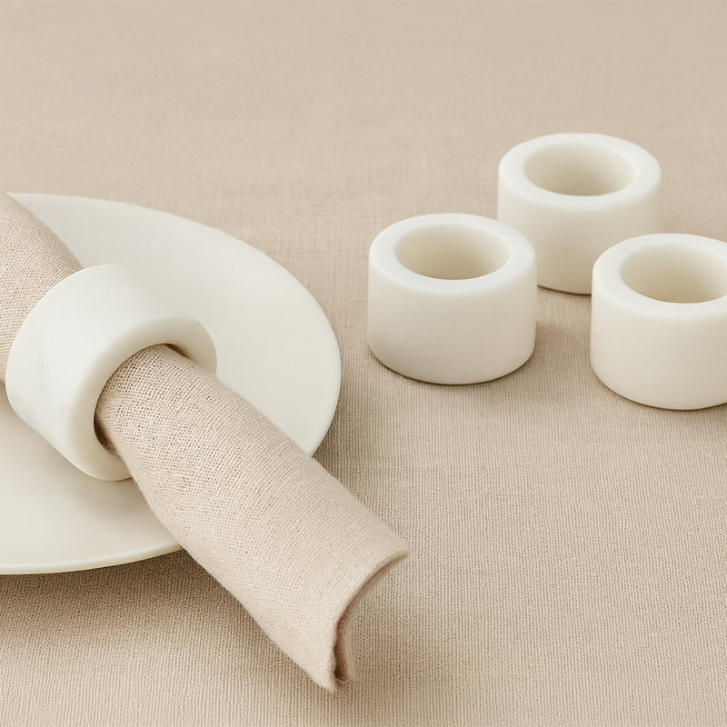 Ensemble d'anneaux de serviette ronde en marbre véritable blanc, Ensemble de 48