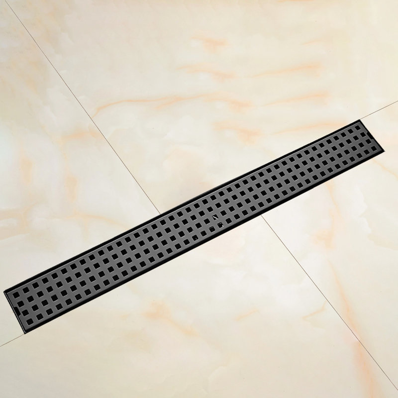 24 In.  Linear Grid Shower Drain With Leveling Feet And Flange In Matte Black