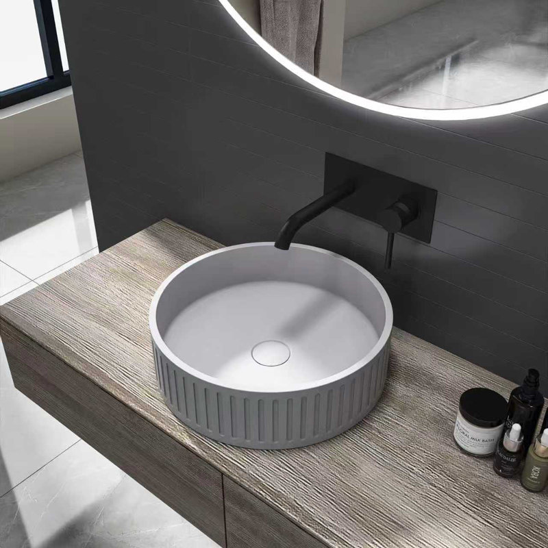 Gray Concrete Vessel Round Modern Bathroom Sink