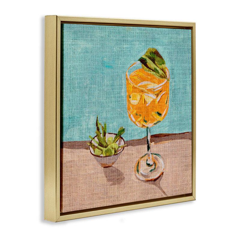 Art mural orange encadré, "Nature morte" par Melissa Wang, Cadre flottant métallique doré, H 25 po x l 25 po