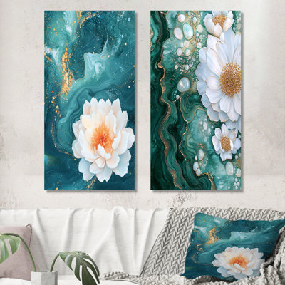 Agate of Marigold River I - Floral Wall Decor, Traditional Floral 2 Piece Wall Art