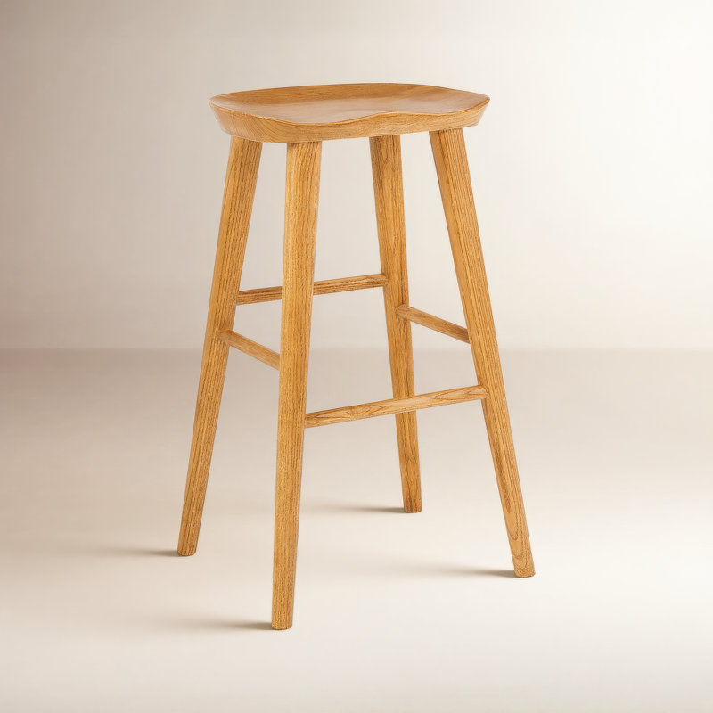 Anzie Wood Backless Saddle Stool, Bar Stool (29.3" Seat Height), Natural