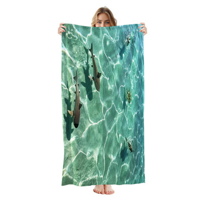  Serviette de plage légère en microfibre, absorbante et sans décoloration, 30 po x 60 po, requin tropical