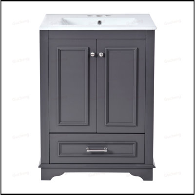 Meuble-lavabo 24 po avec lavabo en céramique et poignées argentées