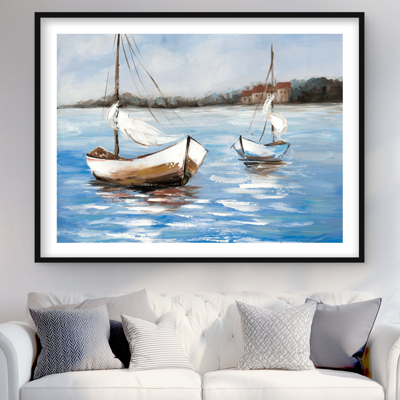 Imprimé matelassé «Marine Waves» - décor de deux bateaux sur l'eau