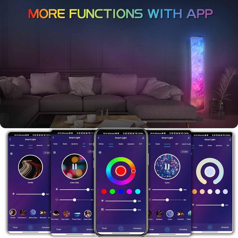Modern Floor Lamp, RGB Color Changing Led Smart Lamp Alexa APP Control With DIY Mode, Music Sync And White Fabric Shade, Standing Lamp For Living/Game Room Bedroom