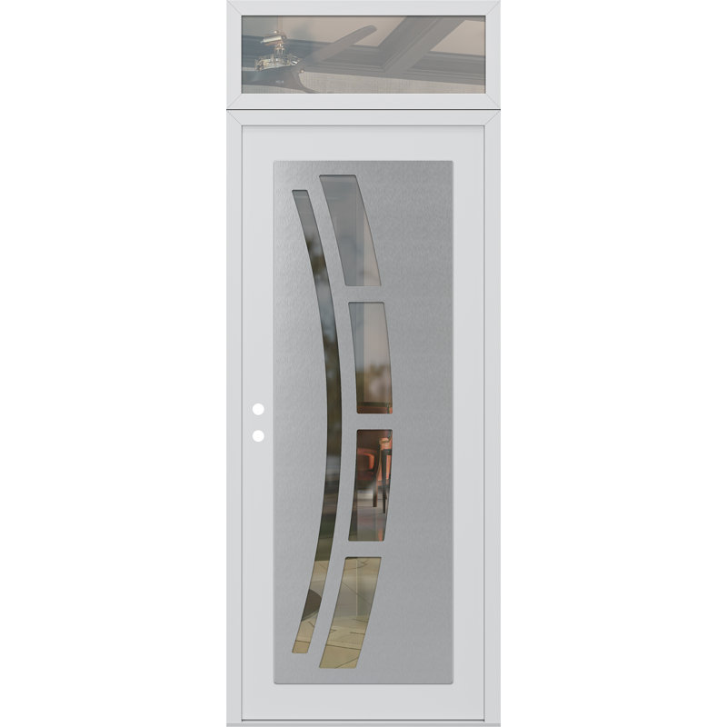C12 droite 36 po X 96 po Panneau en acier argenté et verre transparent blanc et blanc avec porte d'entrée avant en verre transparent avec traverse