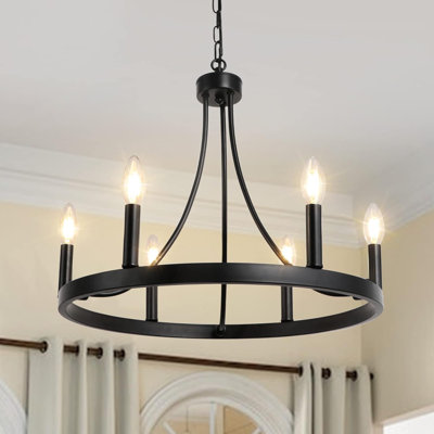 6 - Light Dimmable Wagon Wheel Chandelier