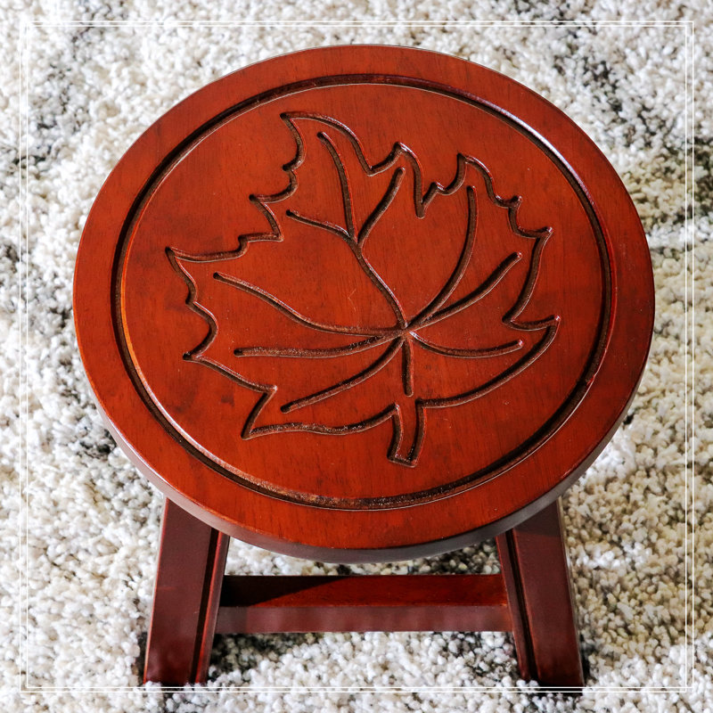 Downridge Ottoman, Carved Wooden Step Stool, Mini Side Table, Cherry