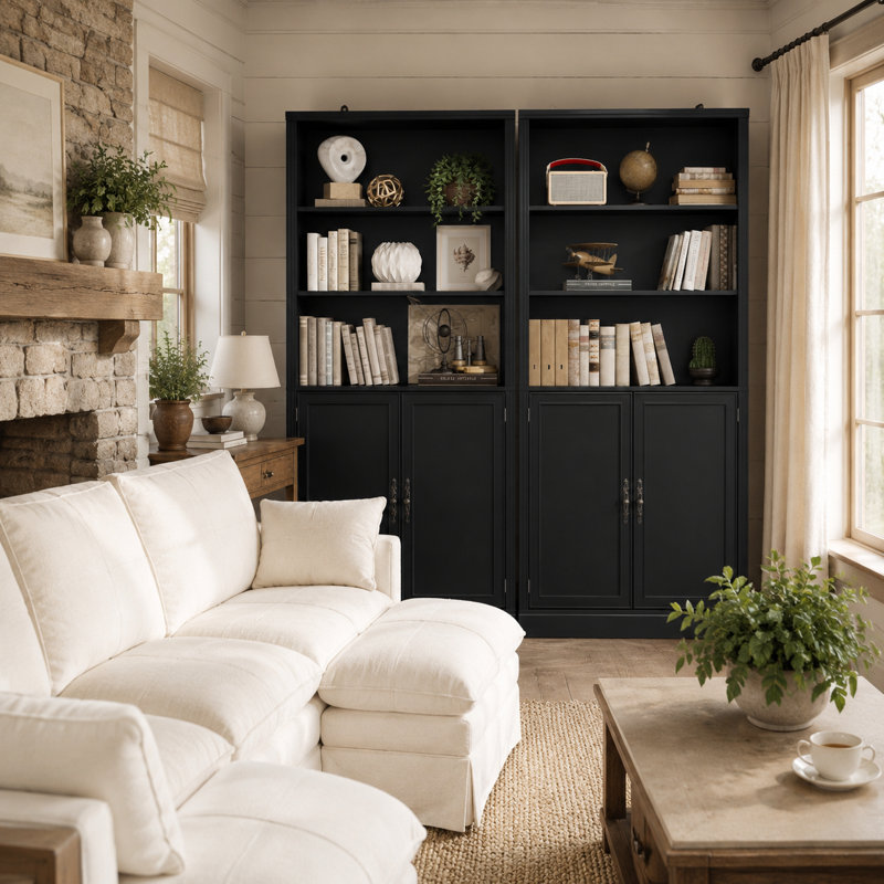 71.4" Tall Modern Bookcase with Doors, 6 Tier Floor Standing Bookshelf with Vintage Handles for Home Office, Living Room 
