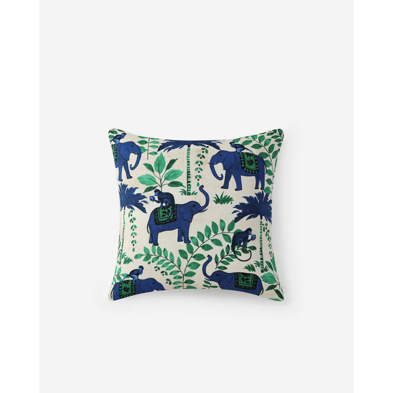 Square Pillow Cover & Insert, Baritone Blue Monkey On Elephant