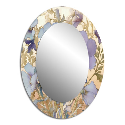 Rétro collage de fleurs de chrysanthème blanc - grand miroir mural ovale sur métal