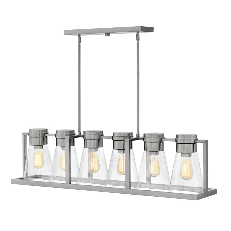 Luminaire suspendu linéaire à 6 lumières pour îlot de cuisine Refinery, Transparent, Nickel brossé