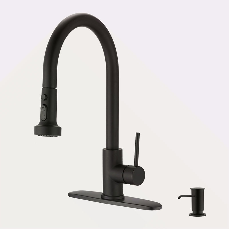 Stainless Steel Pull Down Kitchen Faucet With Soap Dispenser, Matte Black