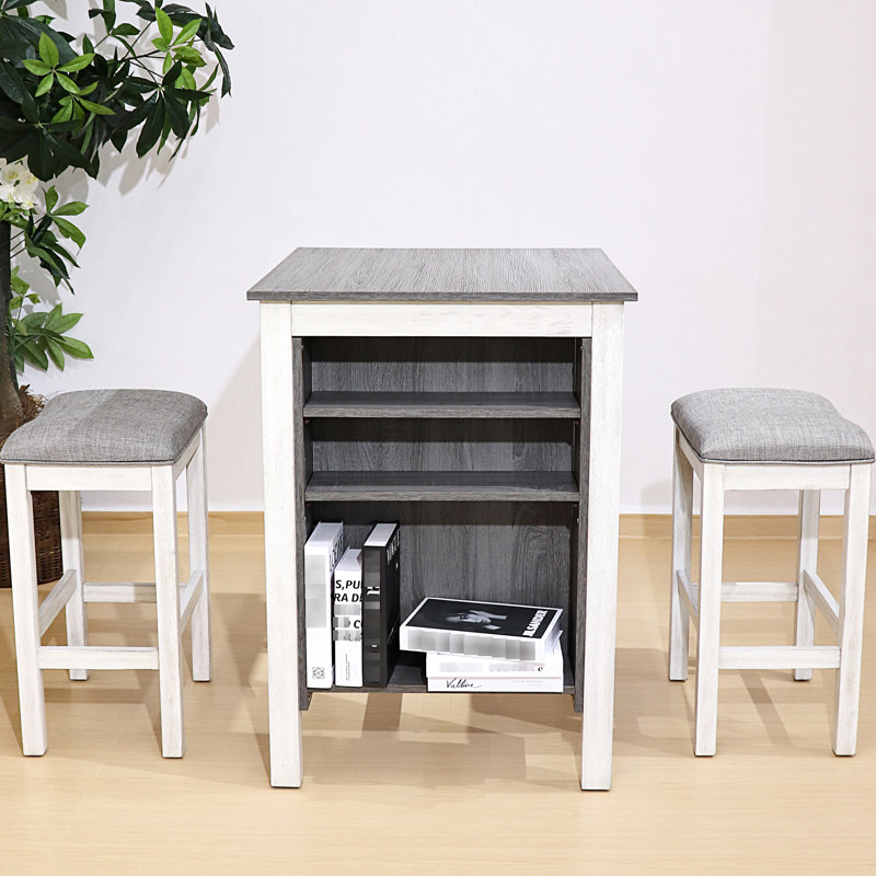 3 pièces pour la salle à manger, finition rustique, tablettes intégrées, tabourets peu encombrants, idéal pour et avec rangement, style moderne, fabrication, assemblage rapide coussiné