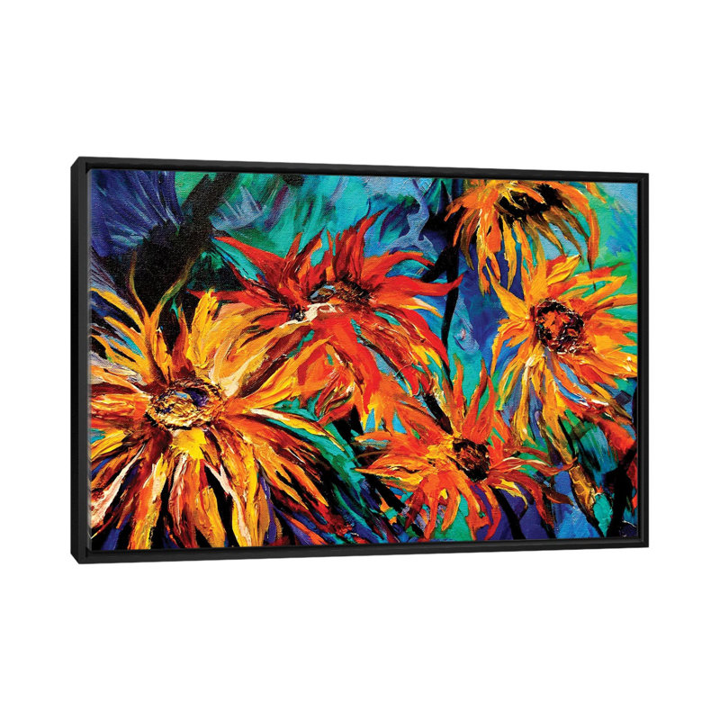 «Sunflowers», reproduction sur toile, H 18 po x l 26 po x P 1,5 po, Toile avec cadre noir, Pas de tapis