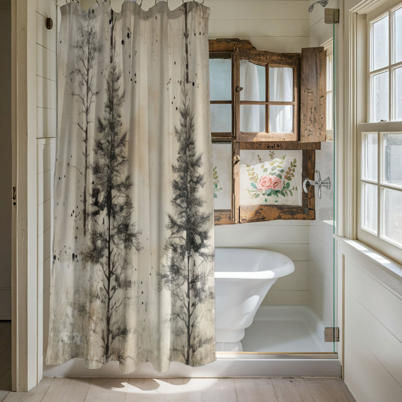 Snowy Tree Line - Premium Shower Curtain, 74" H x 71" W