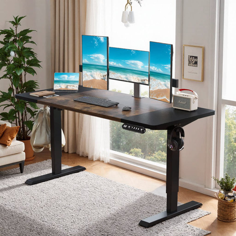Height Adjustable Electric Standing Desk With Splice Board, 4 Memory Presets, Anti-Collision, Brun rustique
