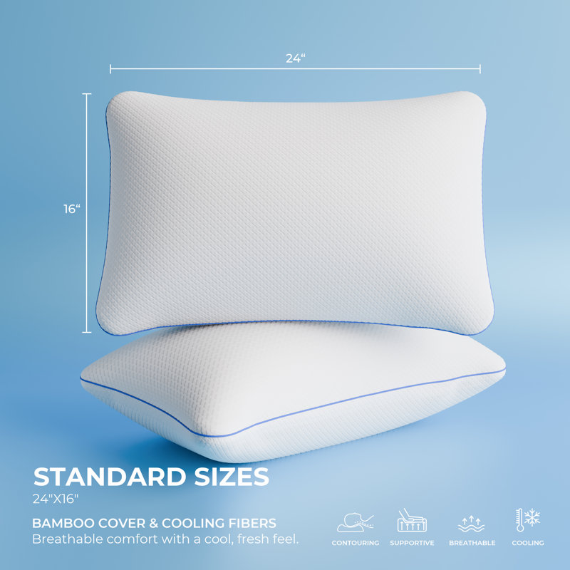 Oreillers en mousse viscoélastique déchiquetée, taille standard, ensemble de 2, confort rafraîchissant pour les dormeurs chauds, fermeté réglable avec housses amovibles