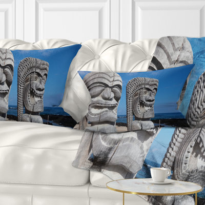Landscape Printed Hawaiian Tiki Gods Lumbar Pillow