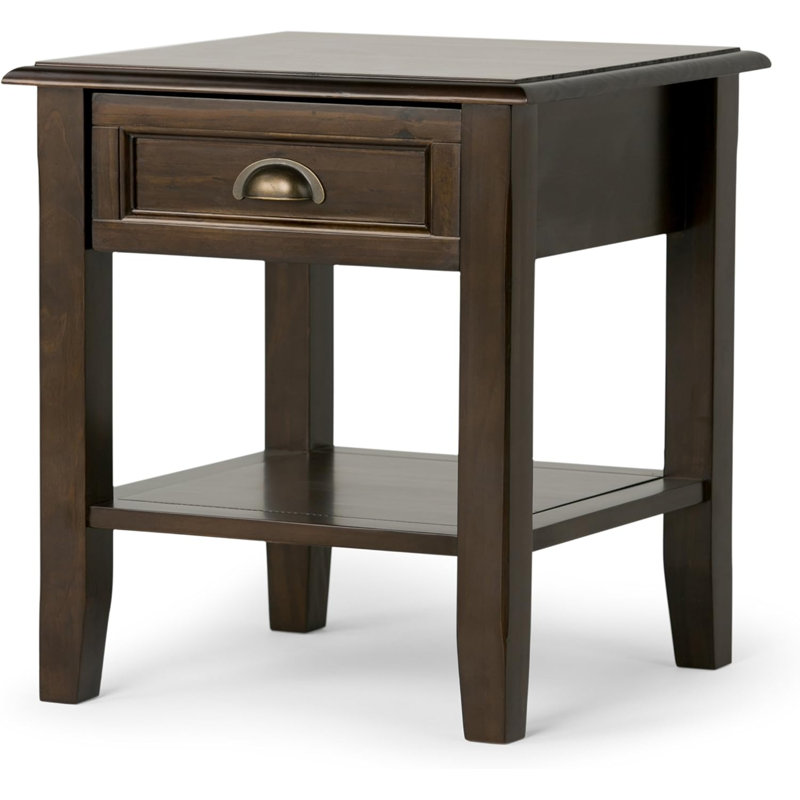Solid Wood Transitional End Table With Drawer And Open Shelf, Handcrafted Pine Furniture For Living Room And Bedroom