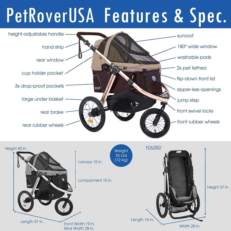 Poussette Pet Rover Run Jogger, Taupe