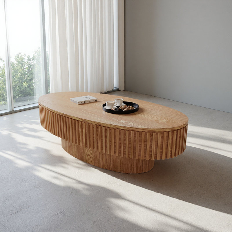 Table basse 47 po ovale avec rangement, Bois naturel