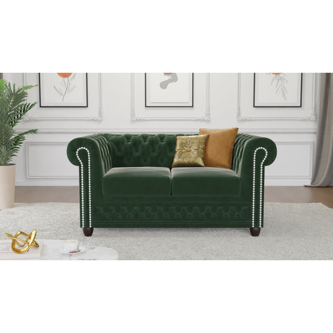 Chesterfield Hanna 2 Seater Sofa Made of Velvet Fabric with Solid Wood Legs