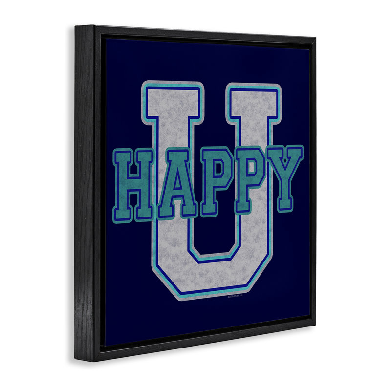 Art mural en toile Happy U, H 18 po x l 18 po, Cadre flottant noir de jais