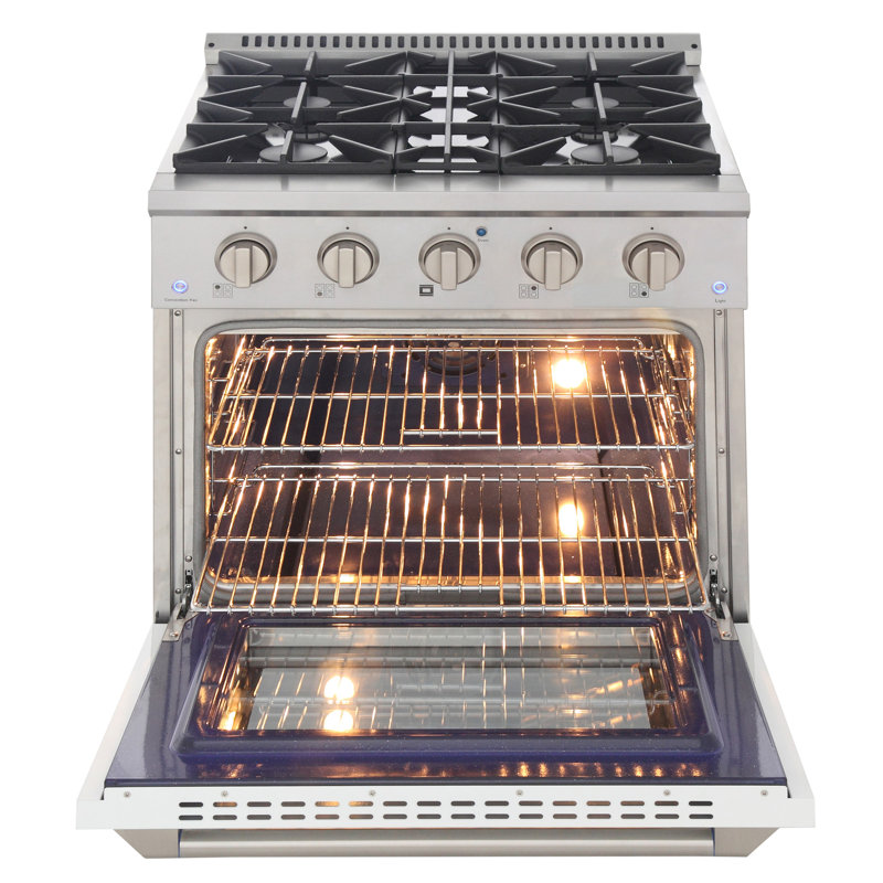 KUCHT Professional 30 po 4,2 pieds cubes Cuisinière au gaz propane avec brûleurs scellés et four à convection en acier inoxydable avec porte blanche
