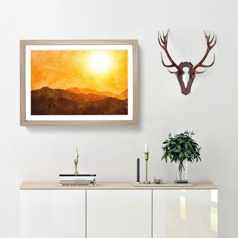 Mountain Layers - Picture Frame Painting Print, 33cm H x 45cm W x 2cm D, Oak Framed