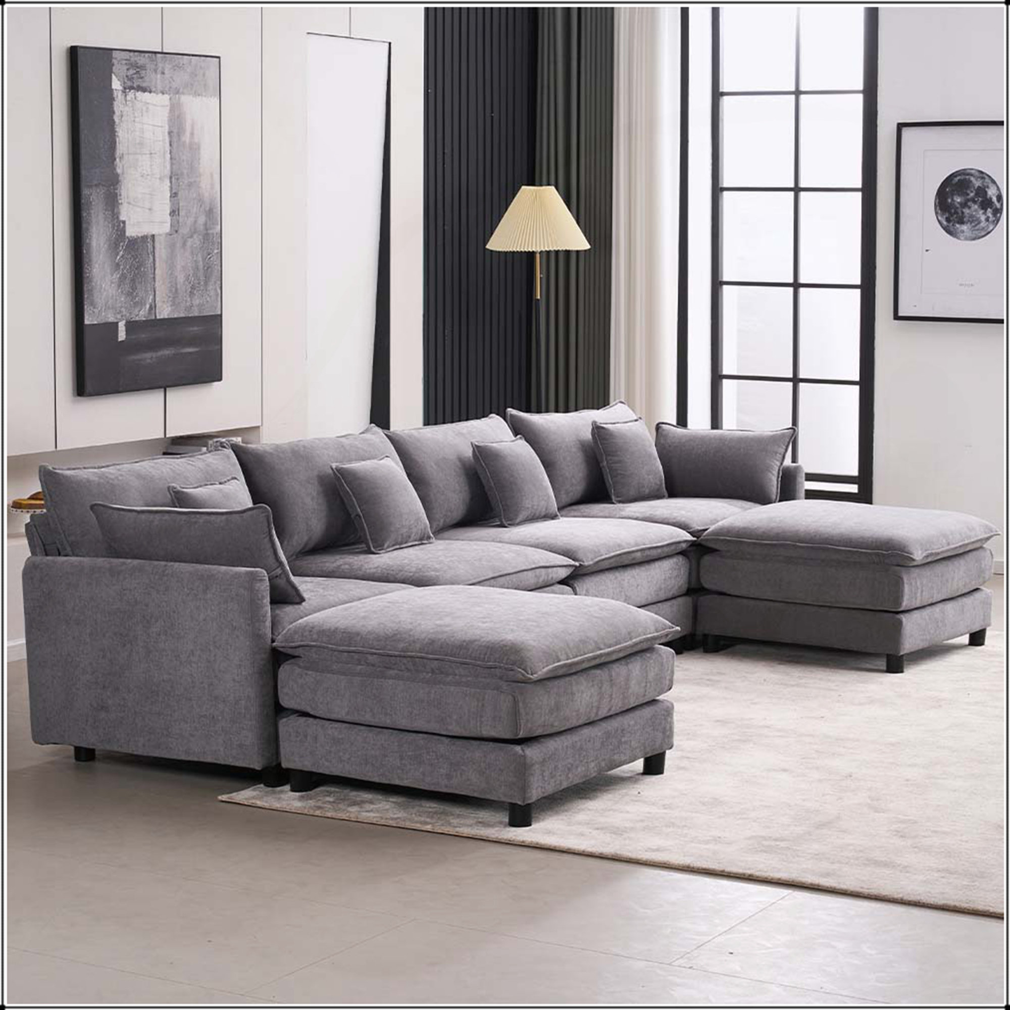 Latitude Run® U-Shaped Chenille Sectional Sofa Couch, 4 Seat Modern ...