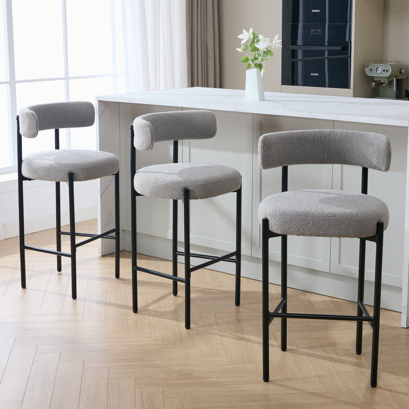 Tabouret de bar rembourré 30 po à dossier bas incurvé et structure en métal, Gris, 3