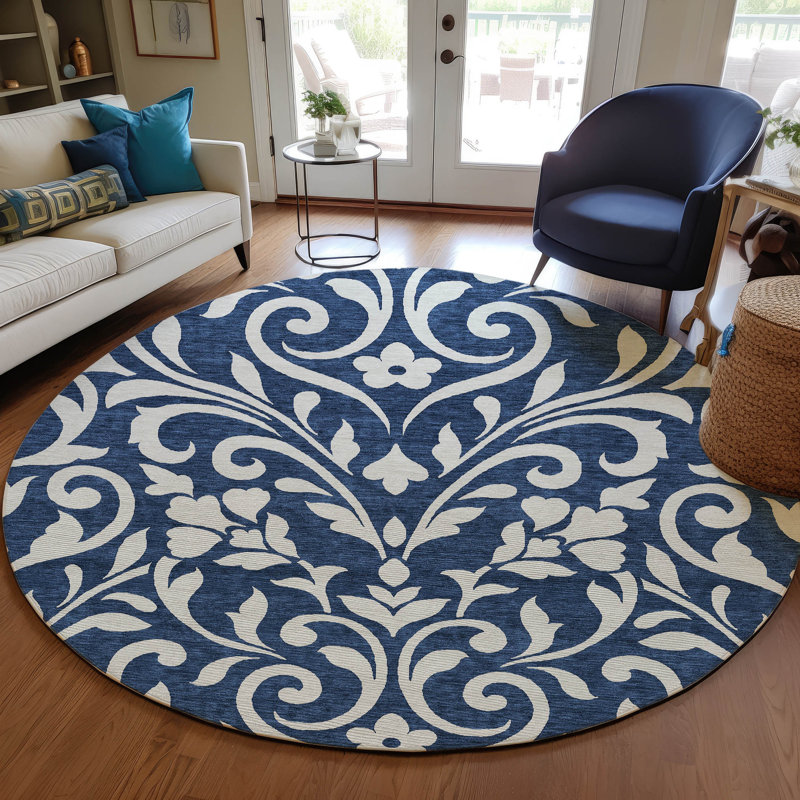 Tapis intérieur / extérieur en polyester tissé à la machine mâle / bleu marine mâle Malé, Rond 8 pi