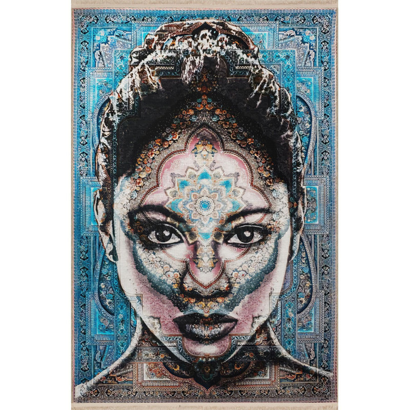 Tapis bleu lavable à motif abstrait bleu, Tapis de couloir 2 pi 6 po x 9 pi 10 po inclus