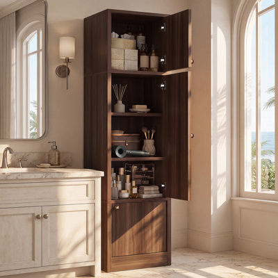 Armoire de cuisine haute, meuble de rangement autoportant avec portes et étagères réglables, grande capacité de rangement pour cuisine, salle à manger, salon