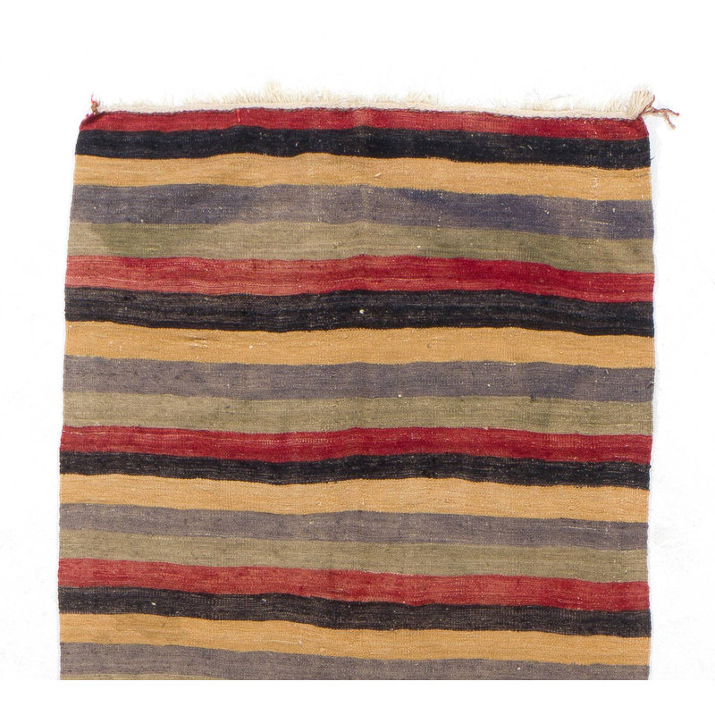 Chemin de table rayé nomade 4 x 12 pi en jaune, noir, rouge, bleu et gris