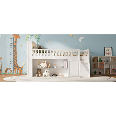 Queen Size Loft Bed with Storage, Headboard with LED Light, white