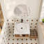 Meuble-lavabo suspendu avec lavabo rond blanc brillant, meuble-lavabo mural avec tablette ouverte, fini blanc et comptoir durable, design moderne peu encombrant (livré en 2 paquets)-695067799
