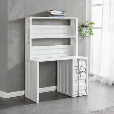 Bureau à étagères avec étagères compactes en fer forgé, idéal pour écrire ou travailler à domicile. Structure en métal, rangement verrouillable. Voir la photo.
