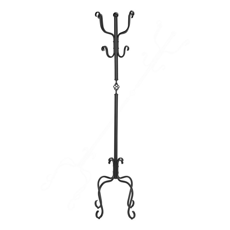Coat Rack, Hall Tree, Free Standing, 8 Hooks, Entryway, 74"H, Bedroom, Black Metal, Transitional