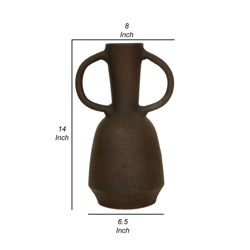 Vase à fleurs Adea, forme antique Amphora, style cou mince, terre cuite brune